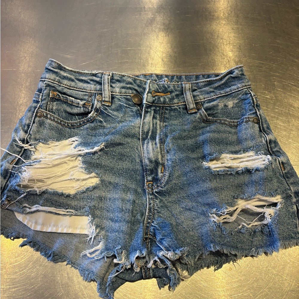 American Eagle stretch Denim shorts. cross over. size 0